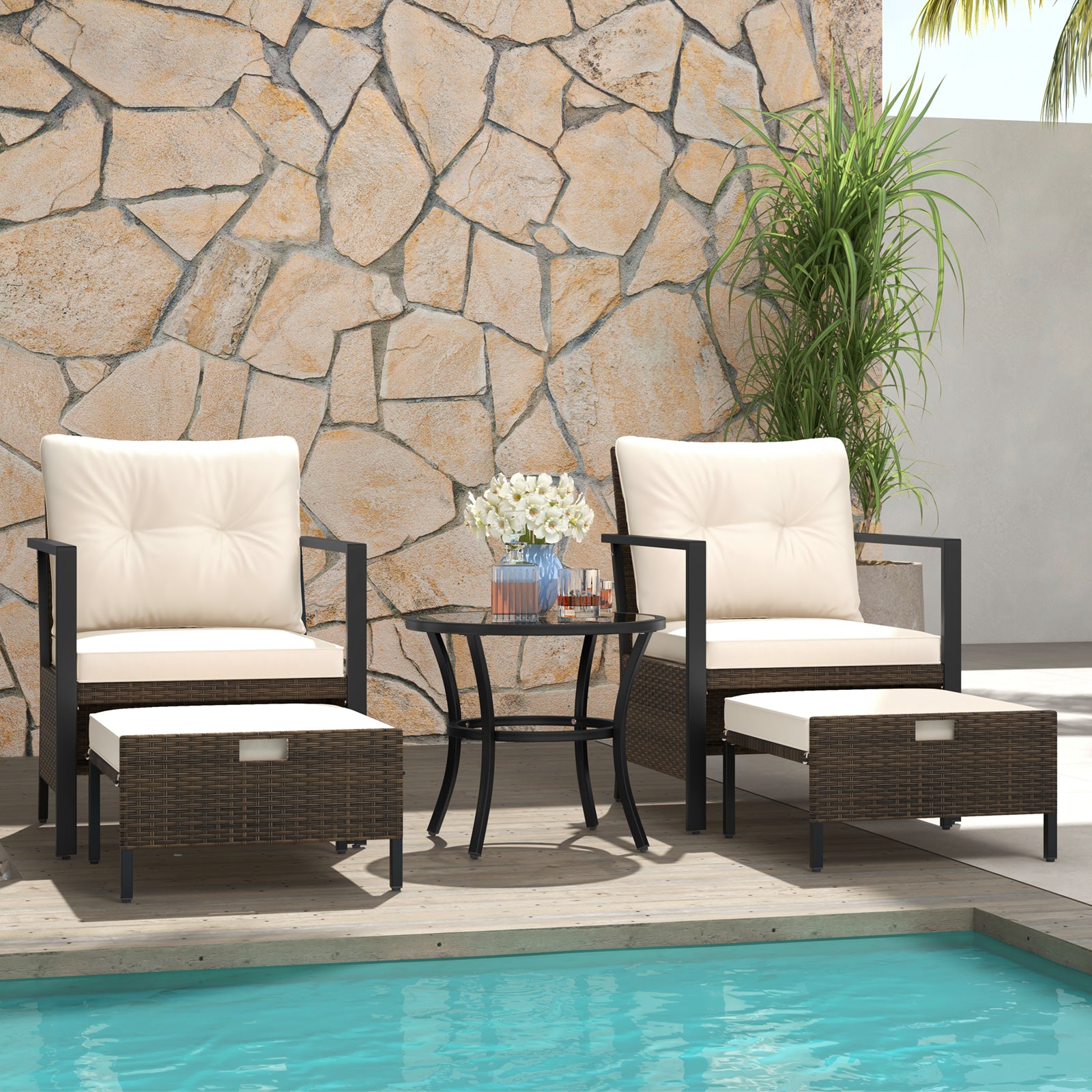 4 Piece Outdoor Furniture Set with Glass Topped Coffee Table, White Patio Conversation Sets at Gallery Canada