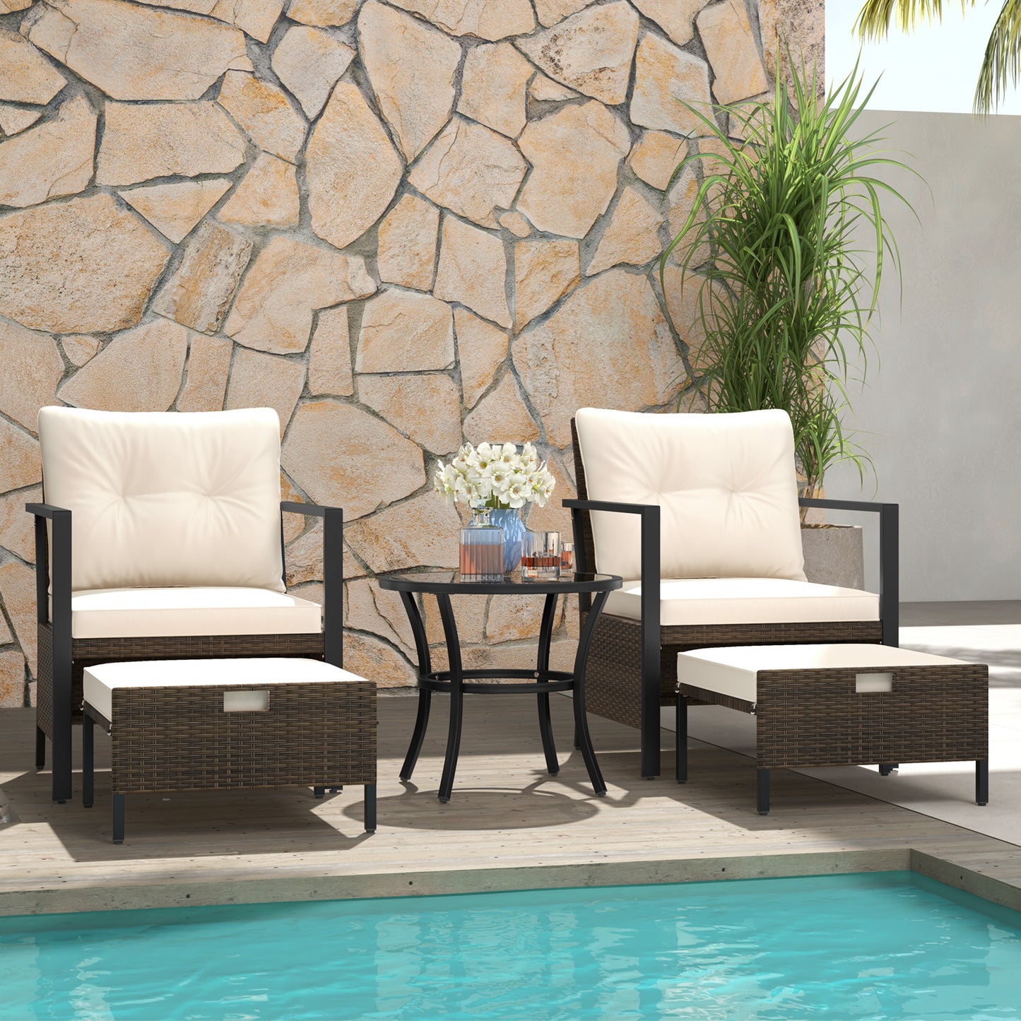 4 Piece Outdoor Furniture Set with Glass Topped Coffee Table, White Patio Conversation Sets at Gallery Canada