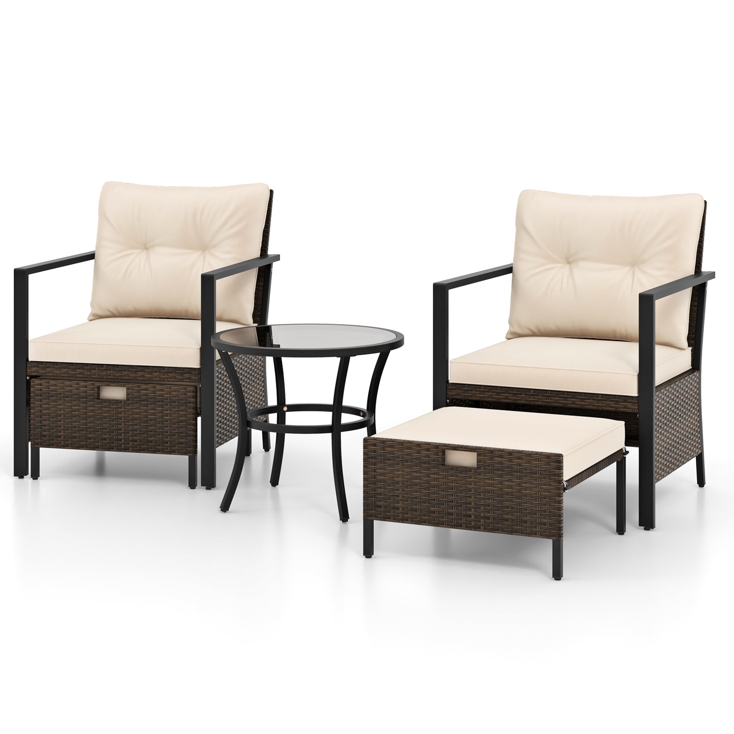 4 Piece Outdoor Furniture Set, Glass Coffee Table, White Patio Conversation Sets White at Gallery Canada