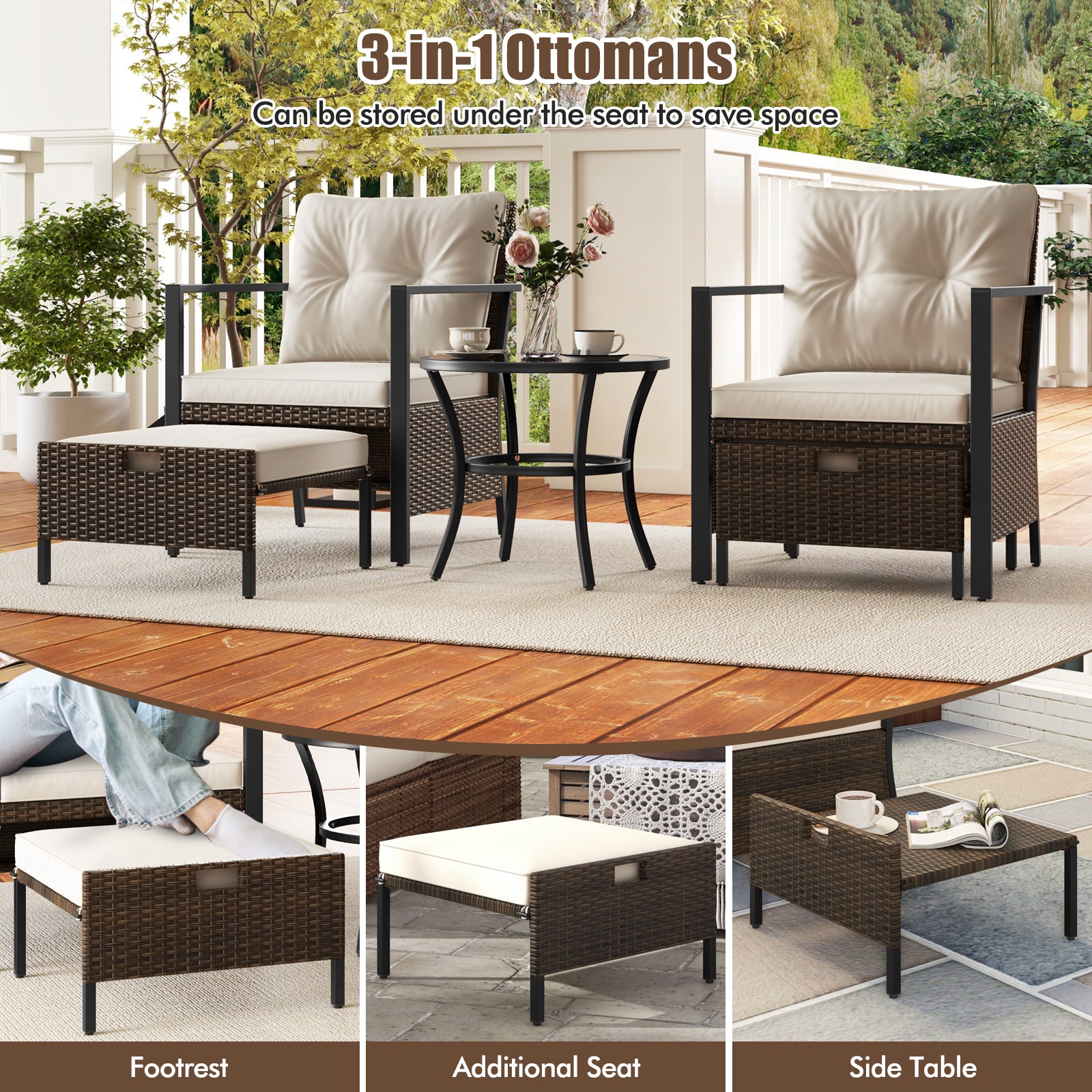 4 Piece Outdoor Furniture Set with Glass Topped Coffee Table, White Patio Conversation Sets at Gallery Canada