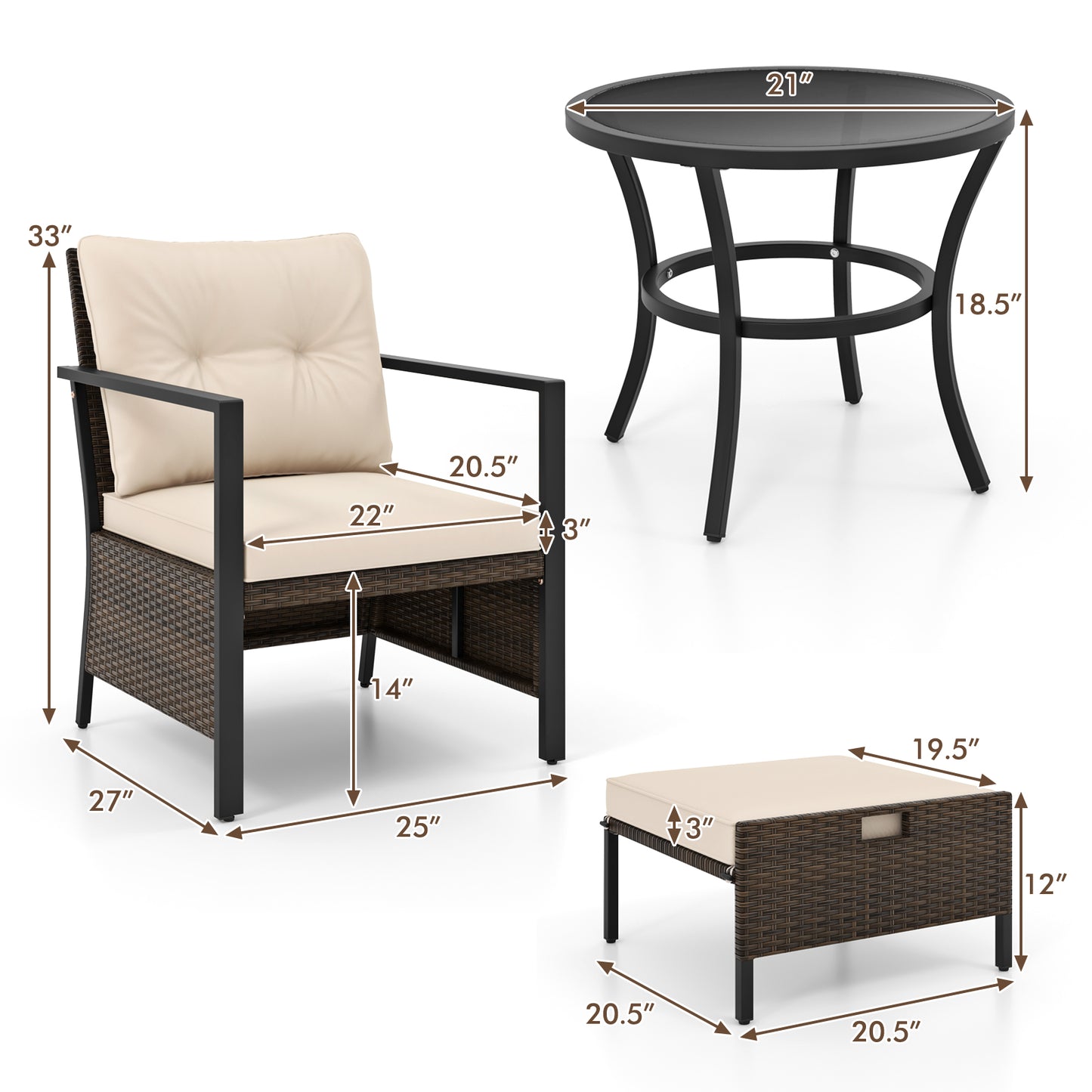 4 Piece Outdoor Furniture Set with Glass Topped Coffee Table, White Patio Conversation Sets at Gallery Canada