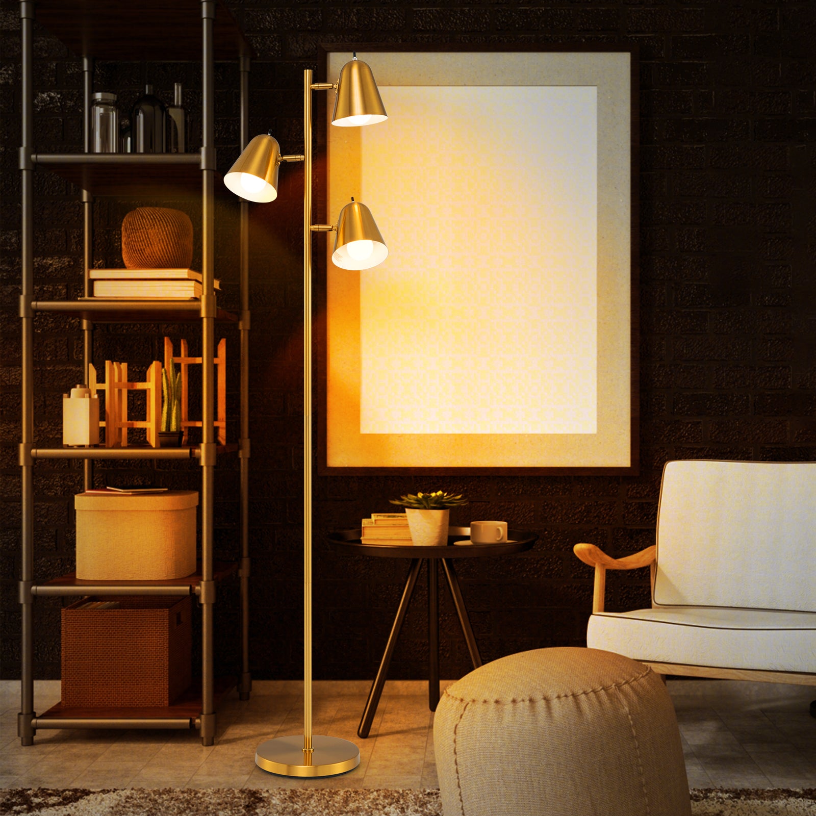 64 Inch 3-Light LED Floor Lamp Reading Light for Living Room Bedroom, Golden Table & Floor Lamps at Gallery Canada