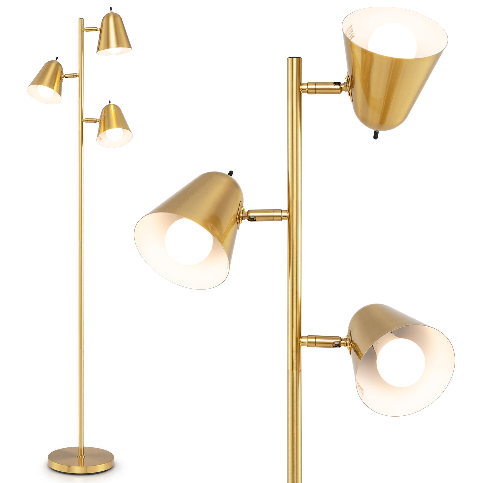 64 Inch 3-Light LED Floor Lamp Reading Light for Living Room Bedroom, Golden Table & Floor Lamps at Gallery Canada