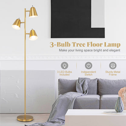 64 Inch 3-Light LED Floor Lamp Reading Light for Living Room Bedroom, Golden Table & Floor Lamps at Gallery Canada