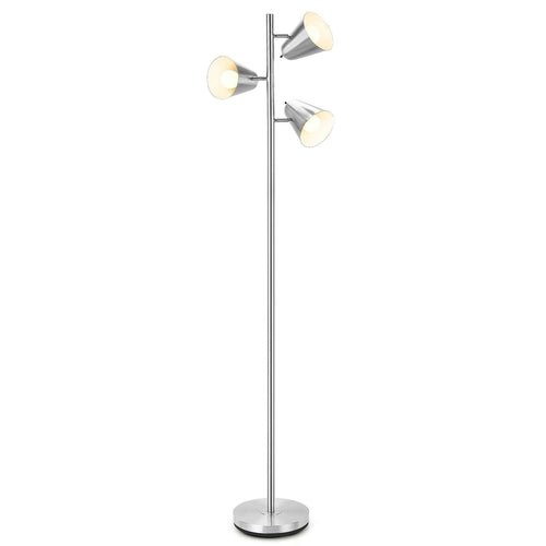 64 Inch 3-Light LED Floor Lamp, Living Room Bedroom, Silver