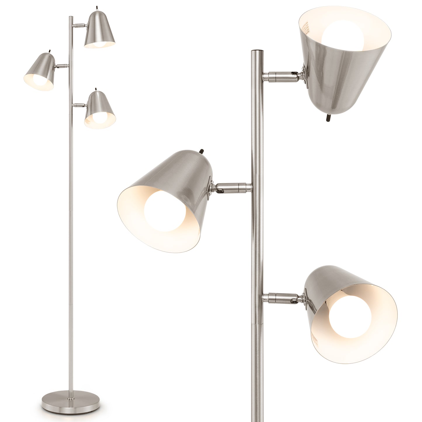 64 Inch 3-Light LED Floor Lamp Reading Light for Living Room Bedroom, Silver Table & Floor Lamps at Gallery Canada
