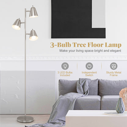 64 Inch 3-Light LED Floor Lamp Reading Light for Living Room Bedroom, Silver Table & Floor Lamps at Gallery Canada