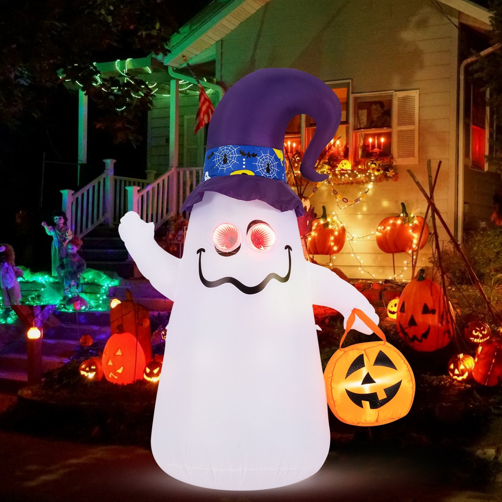 6 Ft Halloween Inflatables Cute Ghost with Dimming Infinity Mirror Light, White Halloween at Gallery Canada
