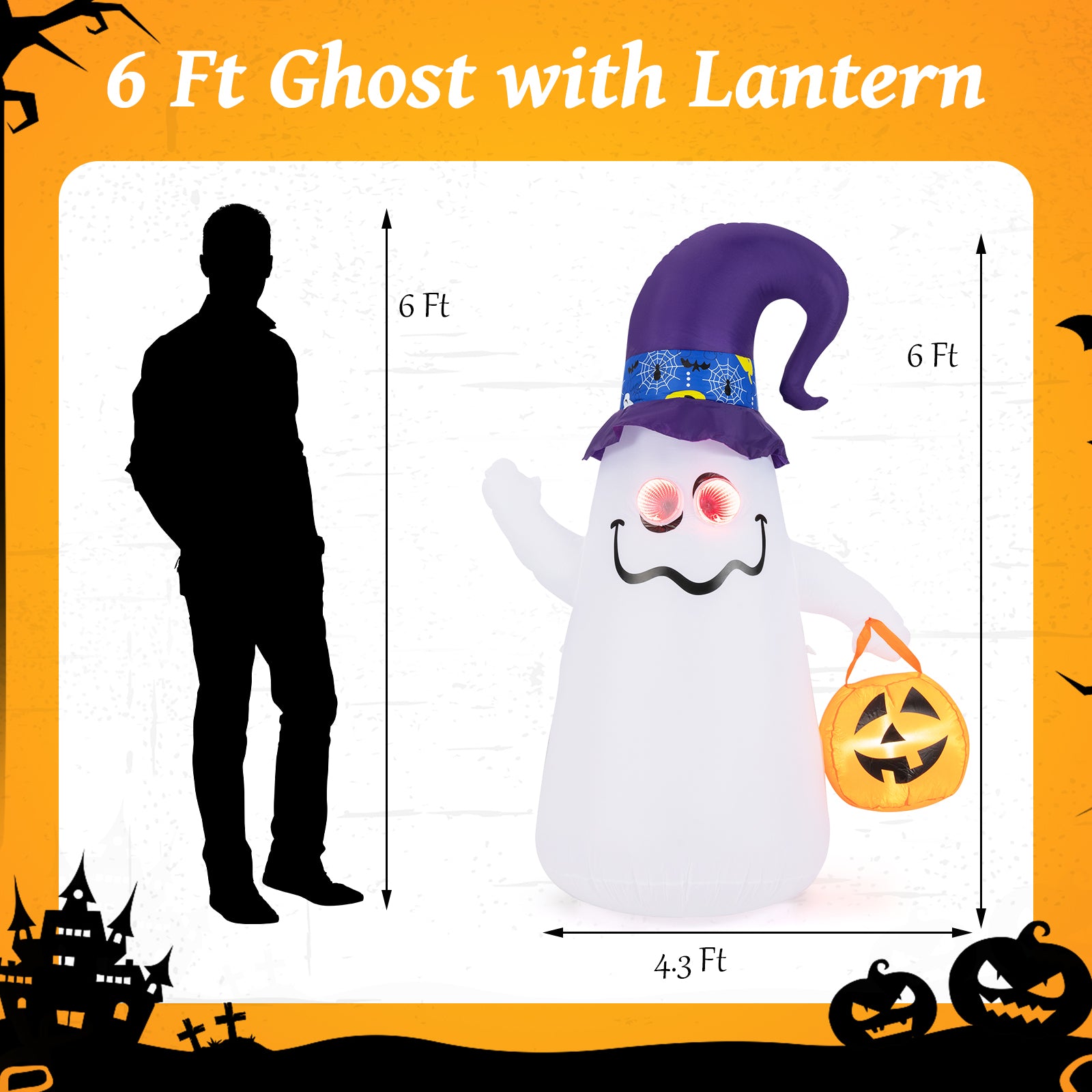 6 Ft Halloween Inflatables Cute Ghost with Dimming Infinity Mirror Light, White Halloween at Gallery Canada