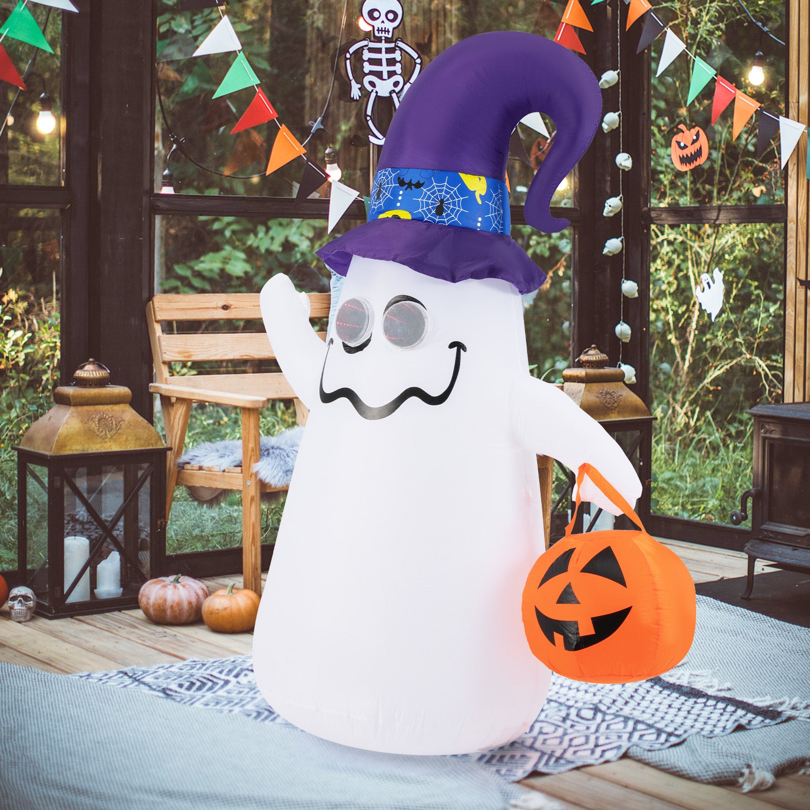 6 Ft Halloween Inflatables Cute Ghost with Dimming Infinity Mirror Light, White Halloween at Gallery Canada