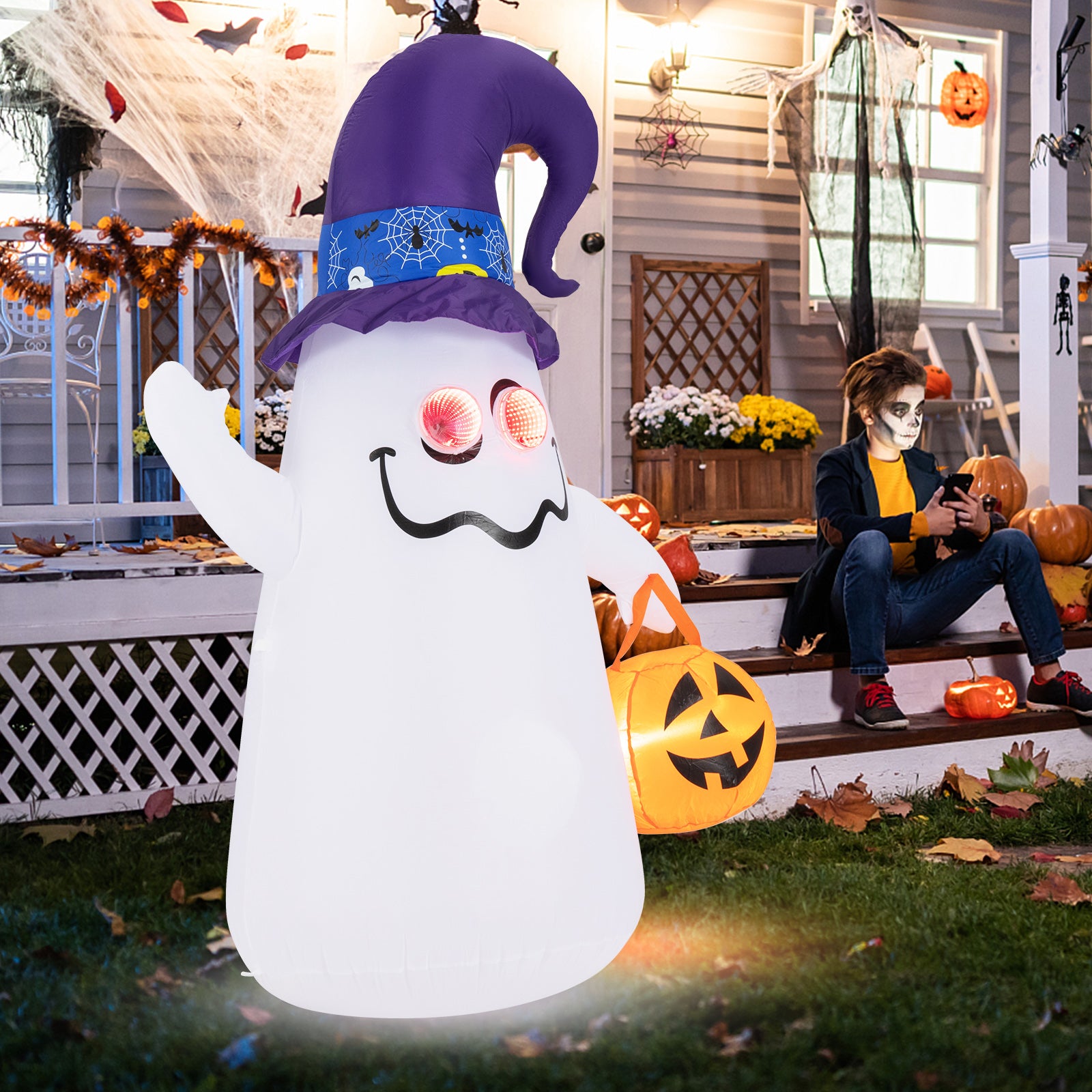 6 Ft Halloween Inflatables Cute Ghost with Dimming Infinity Mirror Light, White Halloween at Gallery Canada