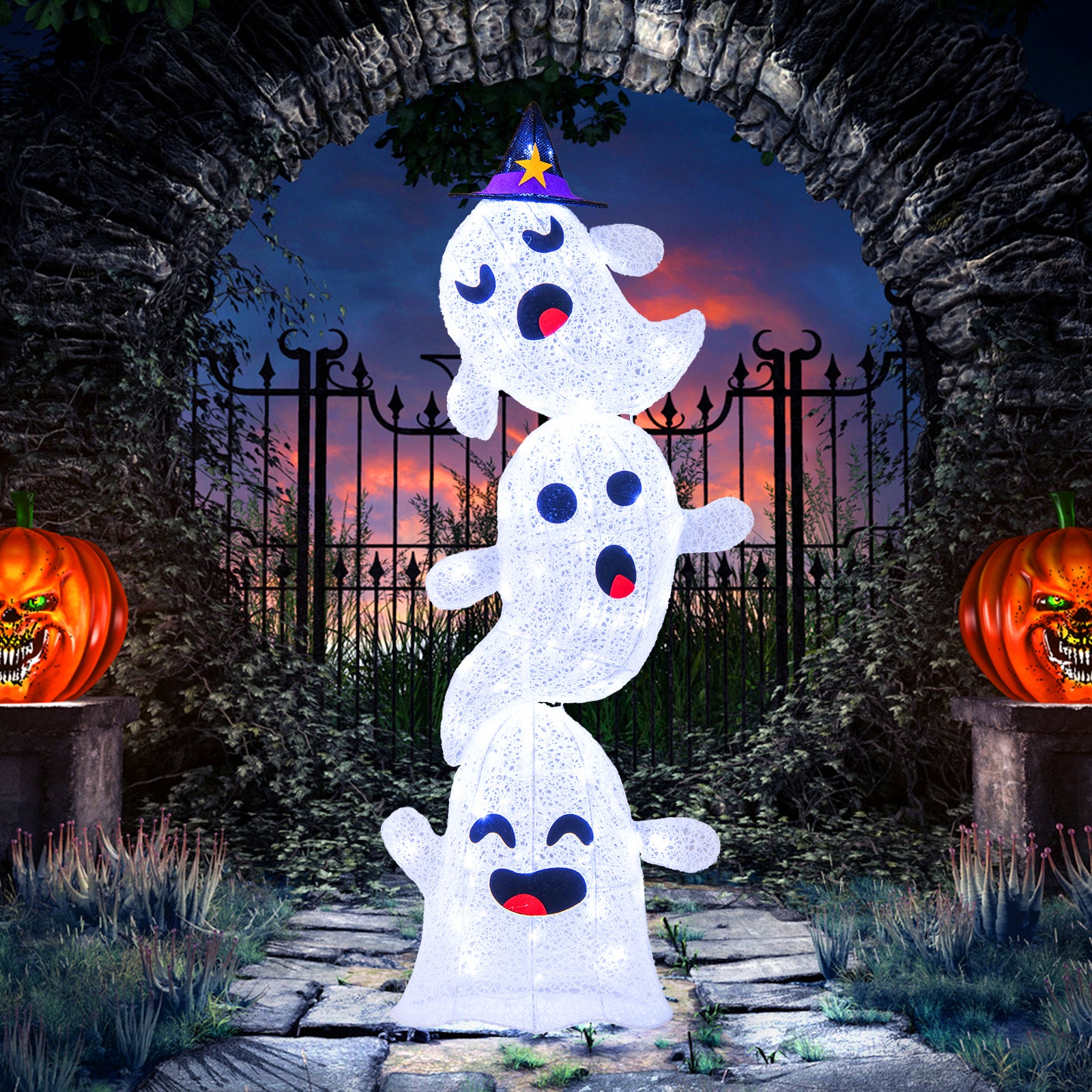 4 FT Stacked Ghosts Halloween Decoration, 120 LED Lights, White Halloween at Gallery Canada