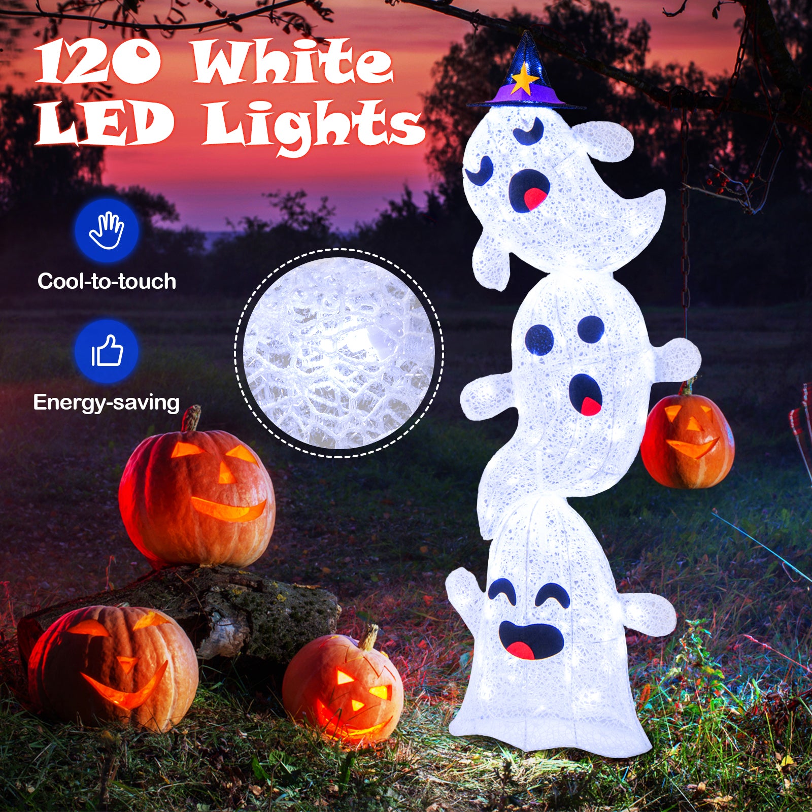4 FT Stacked Ghosts Halloween Decoration, 120 LED Lights, White Halloween at Gallery Canada
