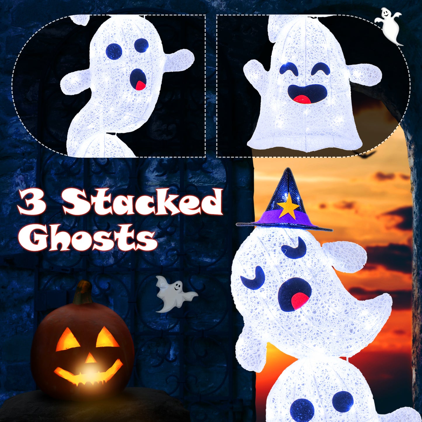 4 FT Stacked Ghosts Halloween Decoration, 120 LED Lights, White Halloween at Gallery Canada