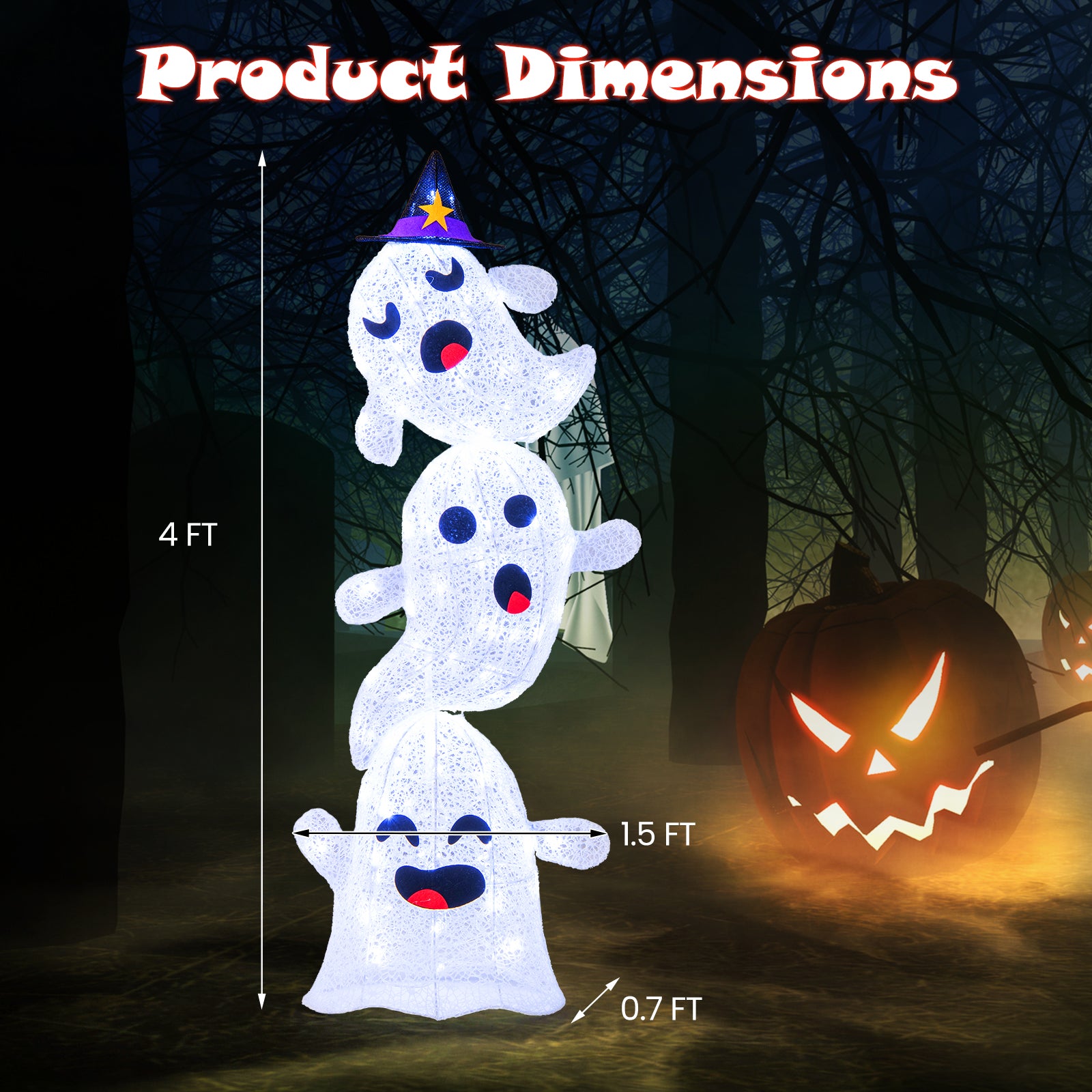 4 FT Stacked Ghosts Halloween Decoration, 120 LED Lights, White Halloween at Gallery Canada