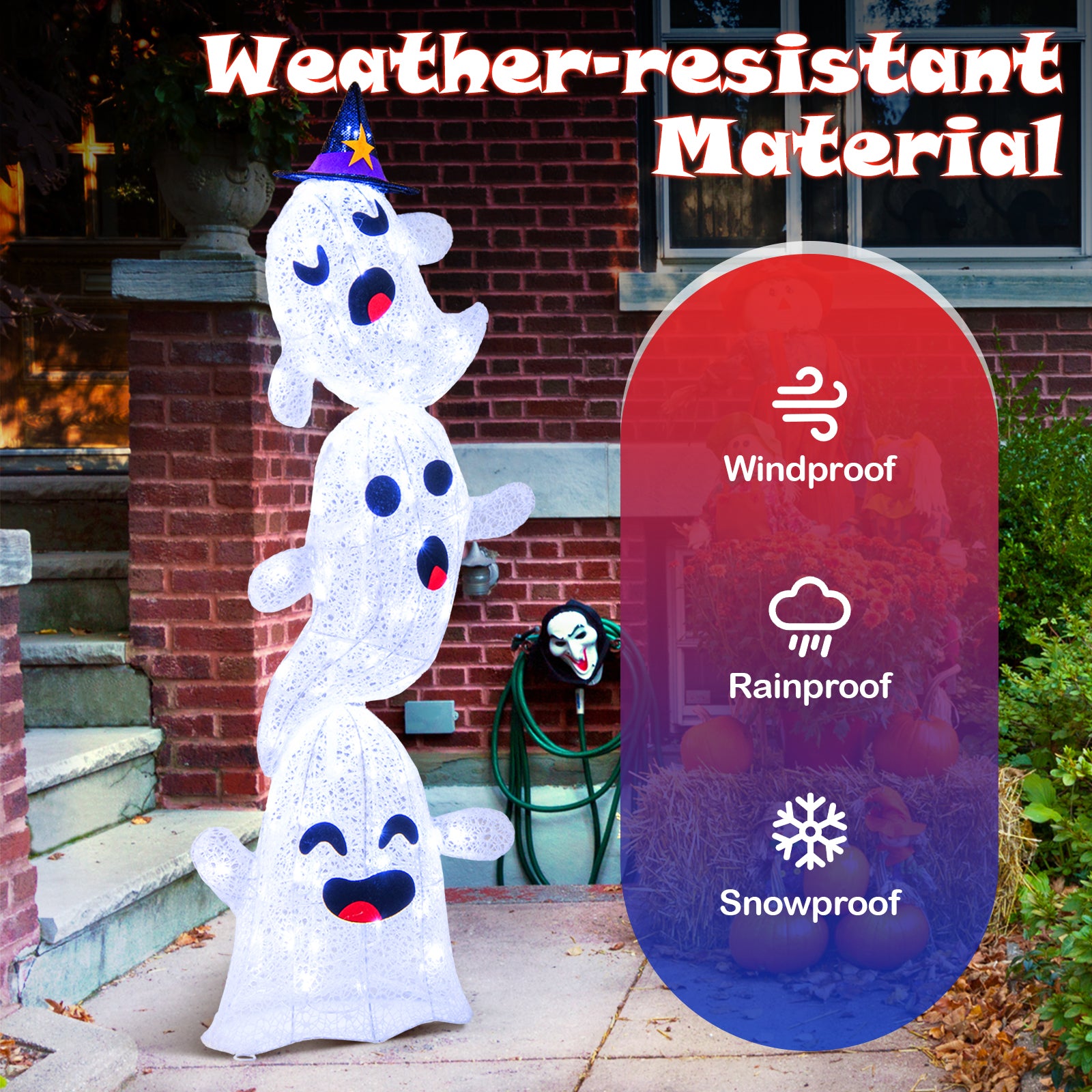 4 FT Stacked Ghosts Halloween Decoration, 120 LED Lights, White Halloween at Gallery Canada