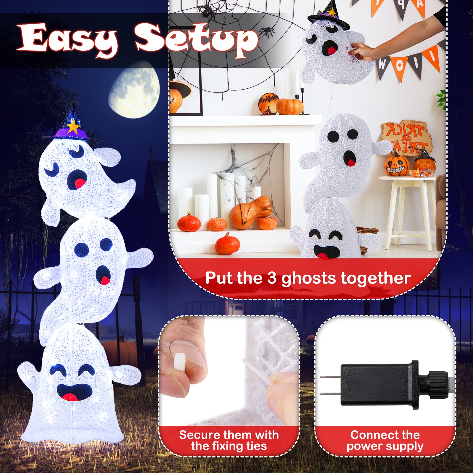4 FT Stacked Ghosts Halloween Decoration, 120 LED Lights, White Halloween at Gallery Canada