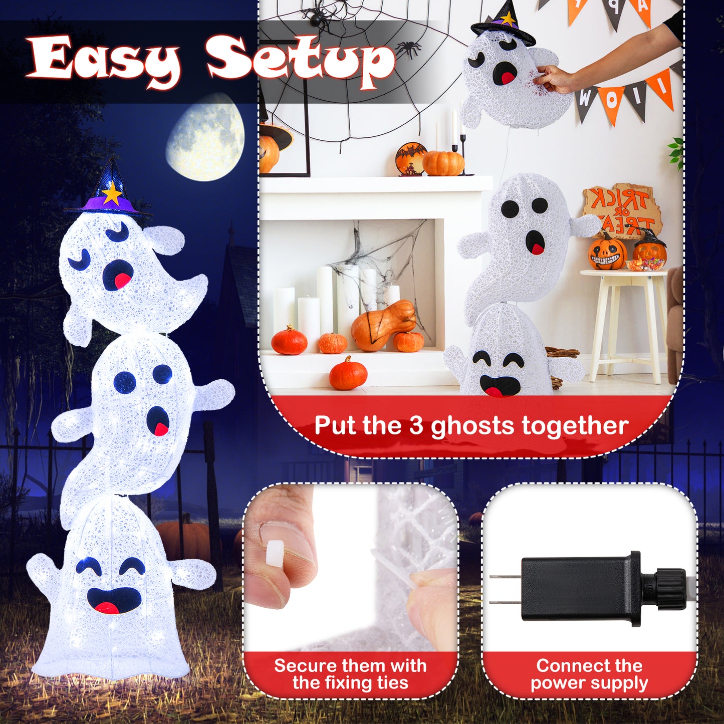 4 FT Stacked Ghosts Halloween Decoration, 120 LED Lights, White Halloween at Gallery Canada