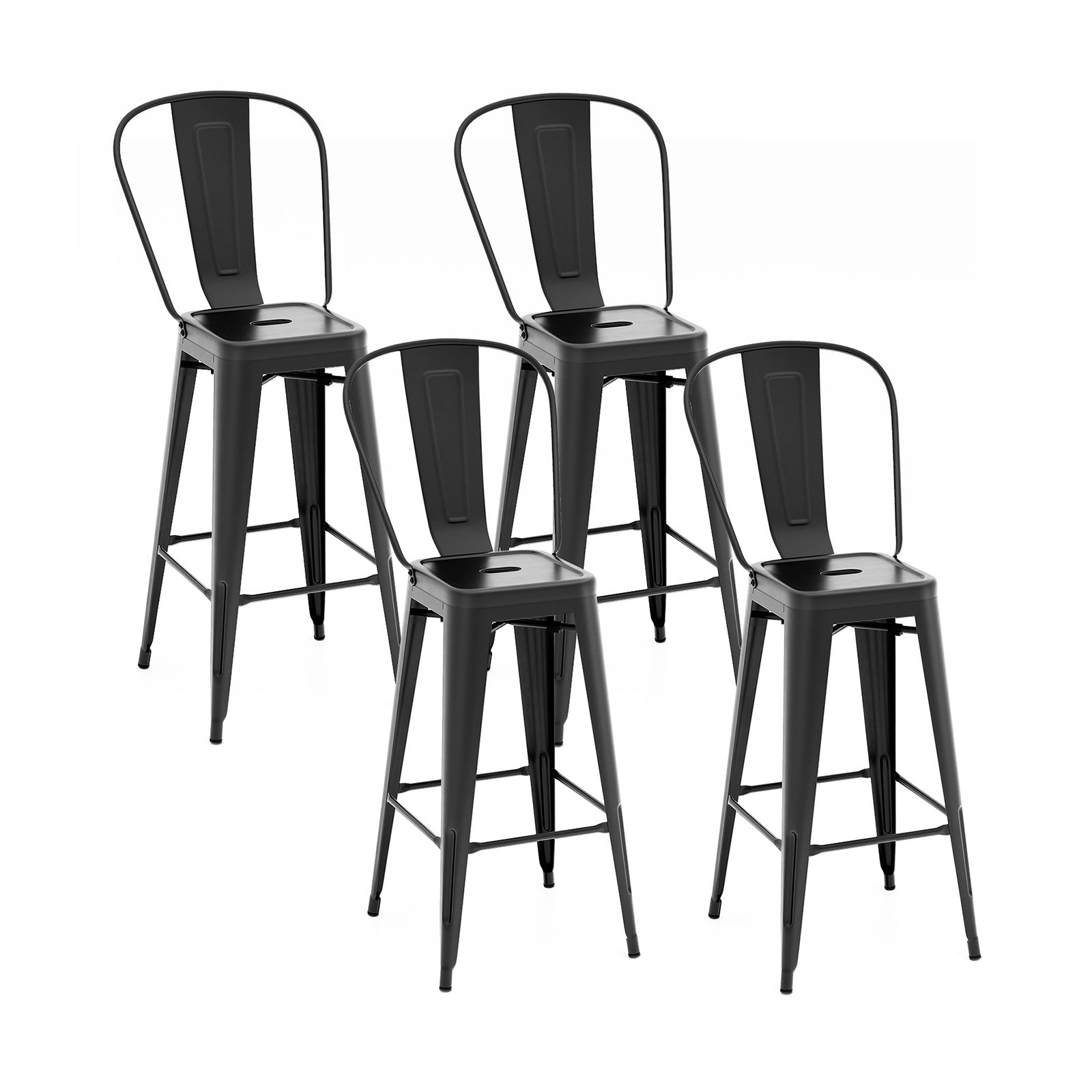 Stackable Metal Bar Stools, Set of 4, Removable Backrest, Black Bar Stools at Gallery Canada