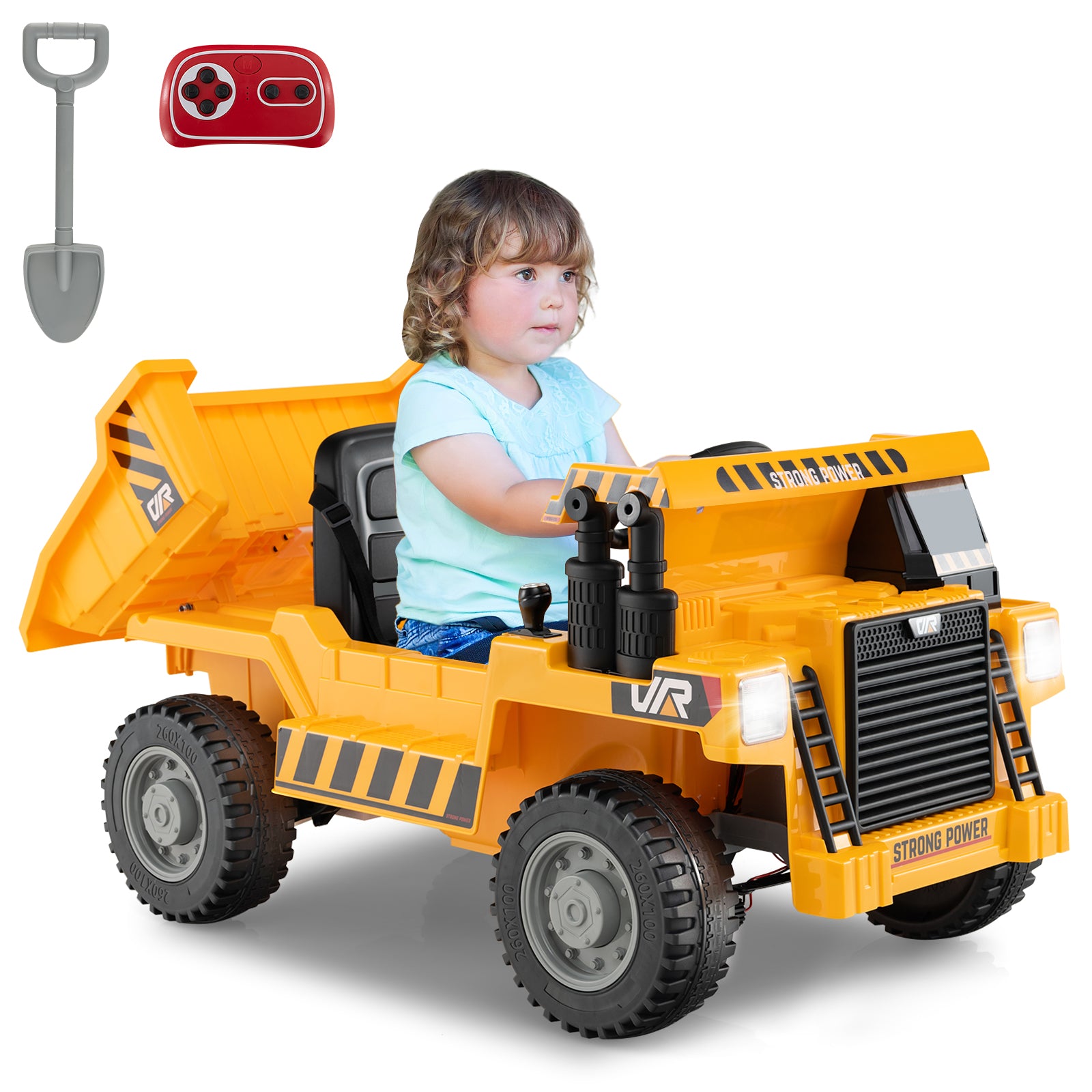 Kids Ride on Dump Truck 12V Ride on Car with Electric Dump Bed, Yellow Powered Ride On Toys at Gallery Canada
