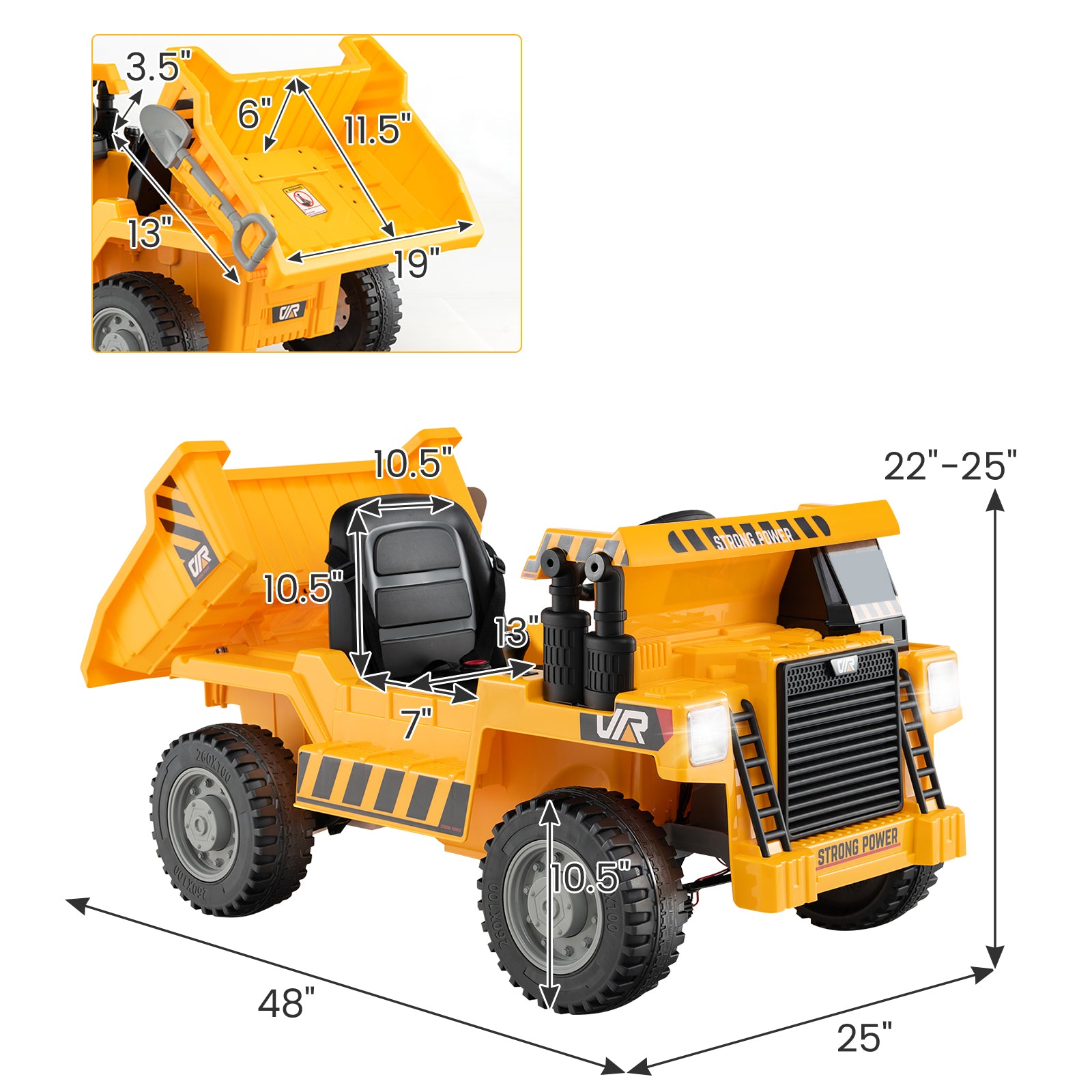 Kids Ride on Dump Truck 12V Ride on Car with Electric Dump Bed, Yellow Powered Ride On Toys at Gallery Canada