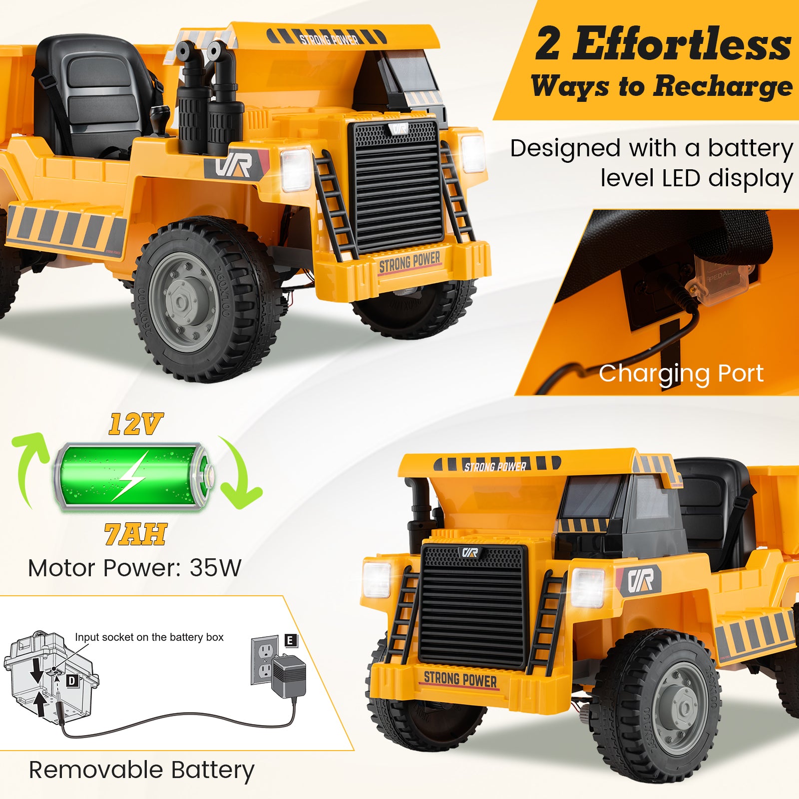 Kids Ride on Dump Truck 12V Ride on Car with Electric Dump Bed, Yellow Powered Ride On Toys at Gallery Canada