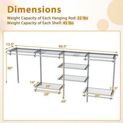 4-8 Feet Closet Organizers and Storage System with Hanging Rod for Laundry Bedroom-Grey, Gray Coat Racks & Hall Trees at Gallery Canada