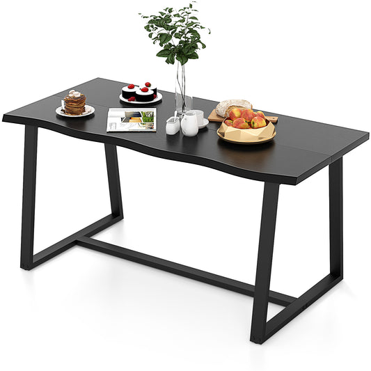 63" Large Dining Table, Wavy Edge, Heavy-Duty Metal Frame, Black Dining Tables Black at Gallery Canada