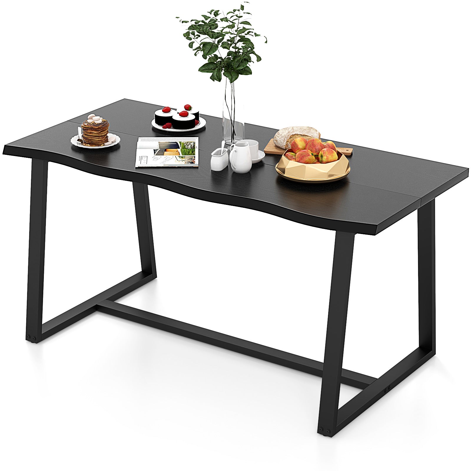 63" Large Dining Table with Wavy Edge and Heavy-duty Metal Frame, Black Dining Tables at Gallery Canada