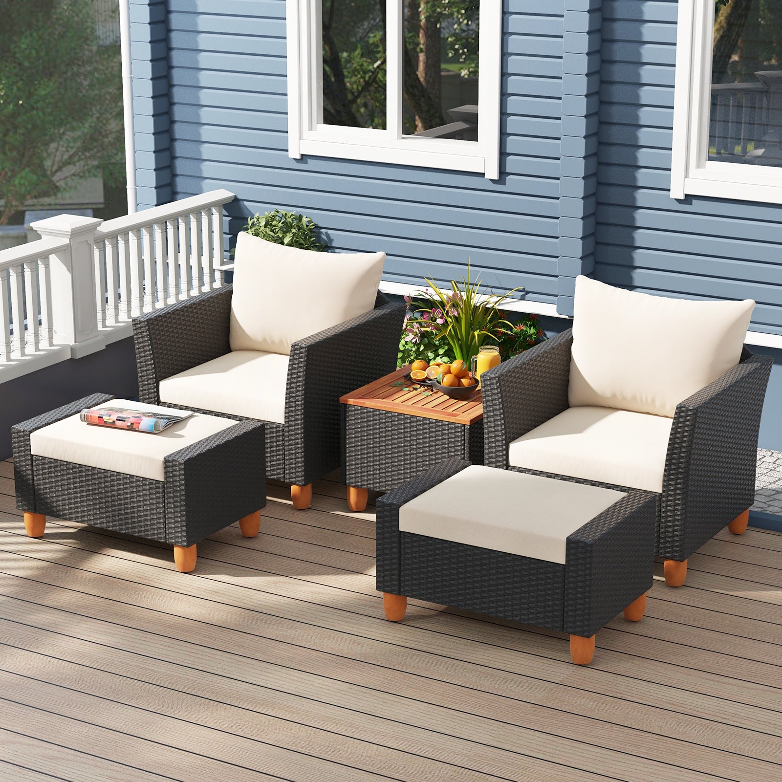 5 Piece Patio Furniture Set, Loveseat And Armchairs, White Patio Conversation Sets at Gallery Canada
