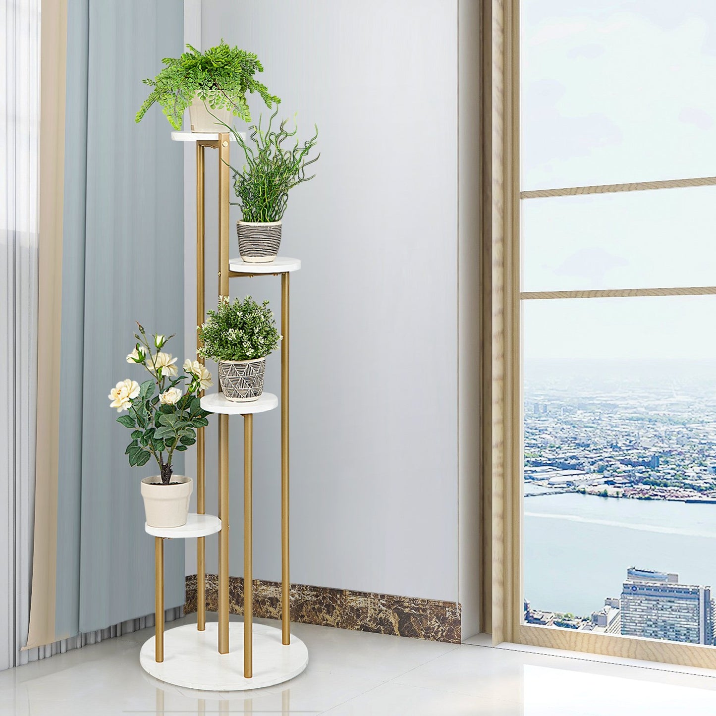 4-Tier 48.5 Inch Metal Plant Stand, White Plant Stands at Gallery Canada