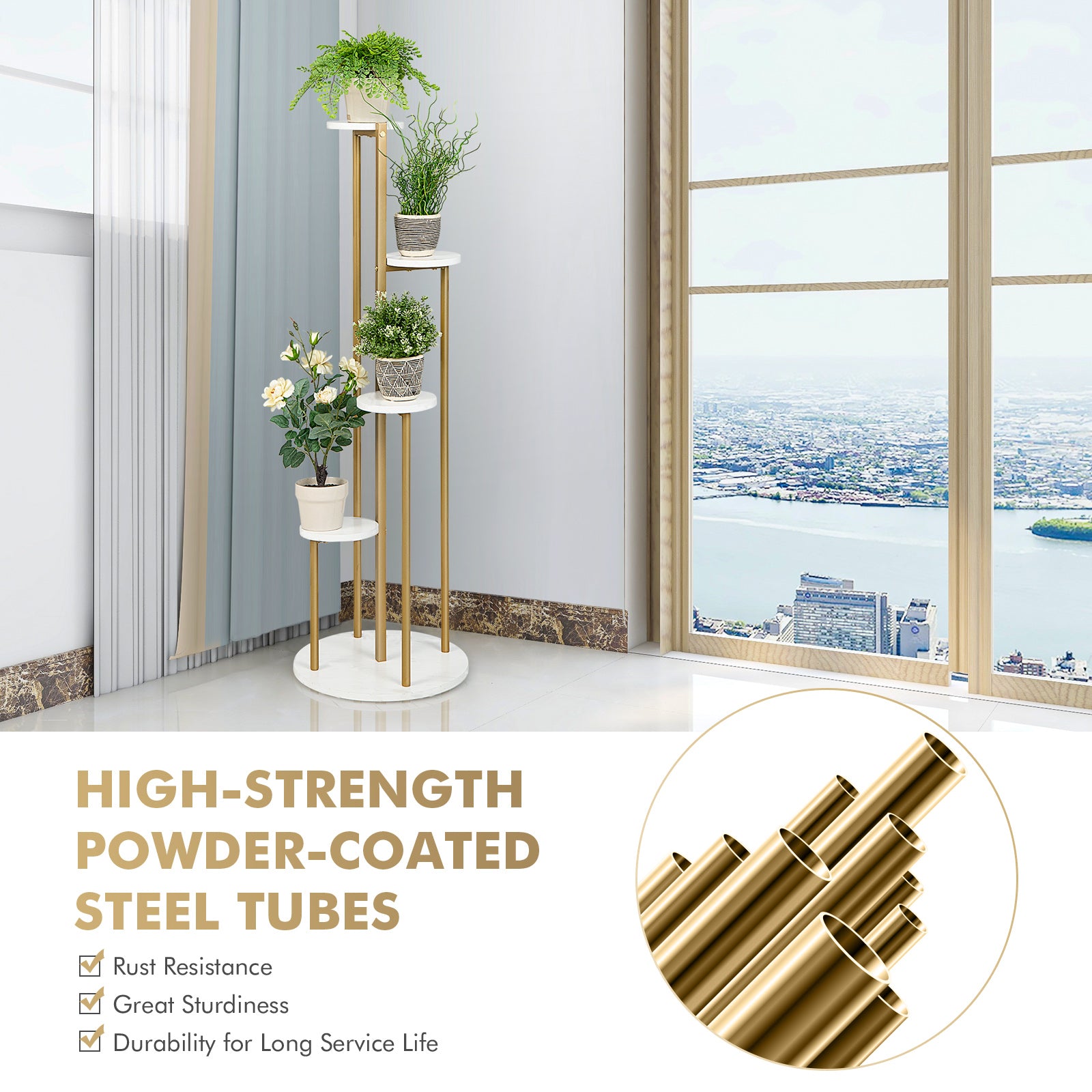 4-Tier 48.5 Inch Metal Plant Stand, White Plant Stands at Gallery Canada