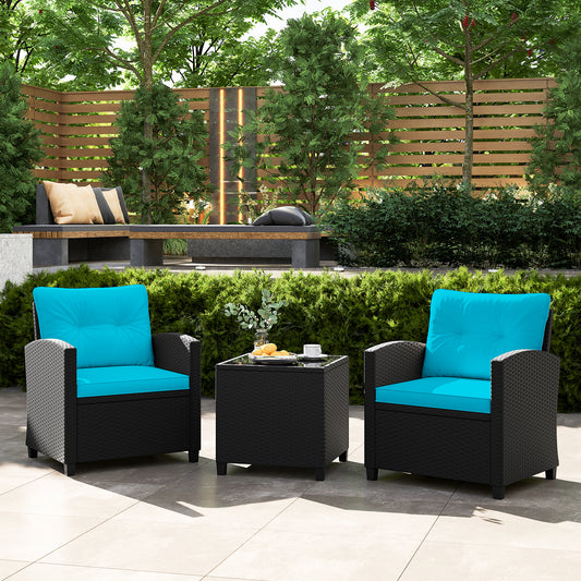 3 Piece Patio Furniture Set, Tempered Glass Coffee Table, Turquoise Patio Conversation Sets Turquoise at Gallery Canada