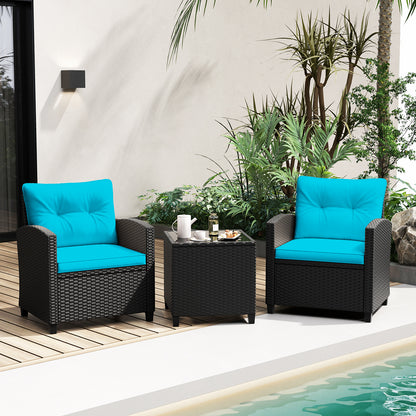 3 Piece Patio Furniture Set, Tempered Glass Coffee Table, Turquoise Patio Conversation Sets at Gallery Canada