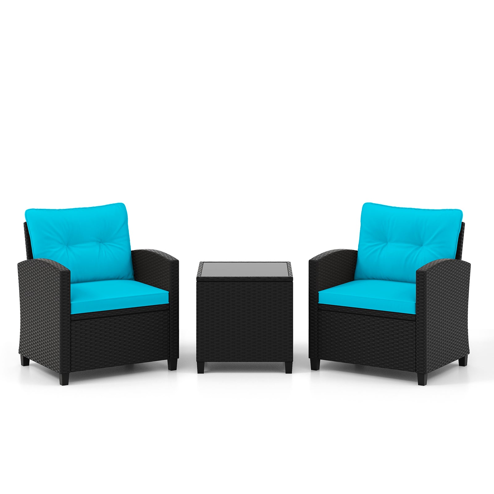 3 Piece Patio Furniture Set, Tempered Glass Coffee Table, Turquoise Patio Conversation Sets Turquoise at Gallery Canada