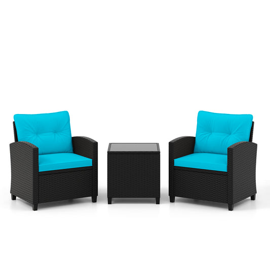 3 Piece Patio Furniture Set, Tempered Glass Coffee Table, Turquoise Patio Conversation Sets Turquoise at Gallery Canada