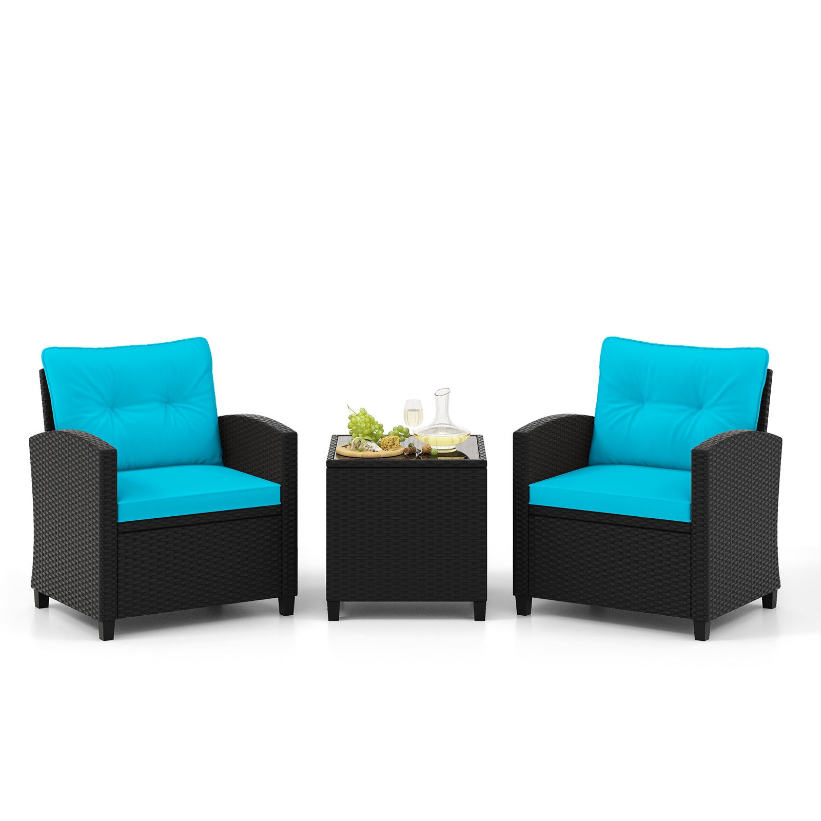 3 Piece Patio Furniture Set, Tempered Glass Coffee Table, Turquoise Patio Conversation Sets at Gallery Canada