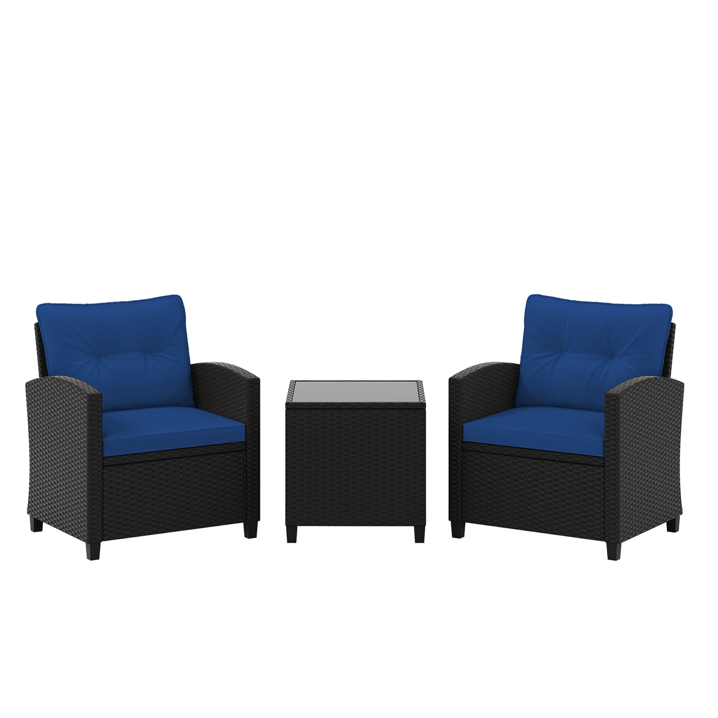 3 Piece Patio Furniture Set, Tempered Glass Coffee Table, Navy Patio Conversation Sets at Gallery Canada