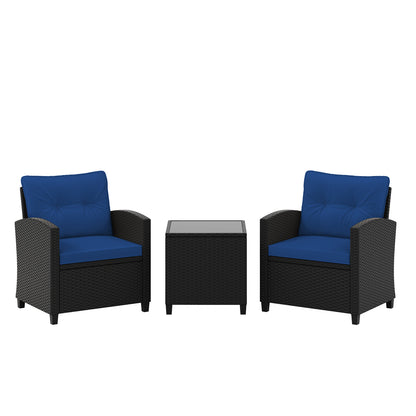 3 Piece Patio Furniture Set, Tempered Glass Coffee Table, Navy Patio Conversation Sets at Gallery Canada