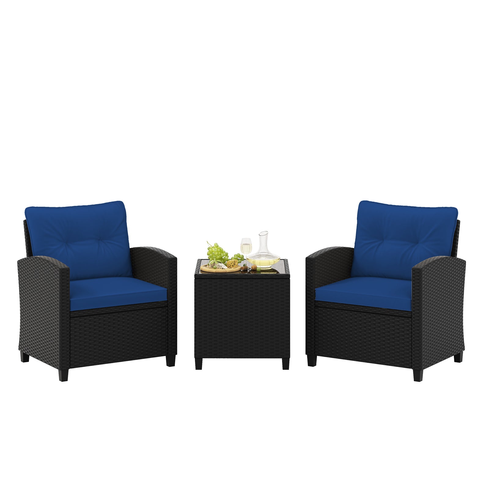 3 Piece Patio Furniture Set, Tempered Glass Coffee Table, Navy Patio Conversation Sets at Gallery Canada