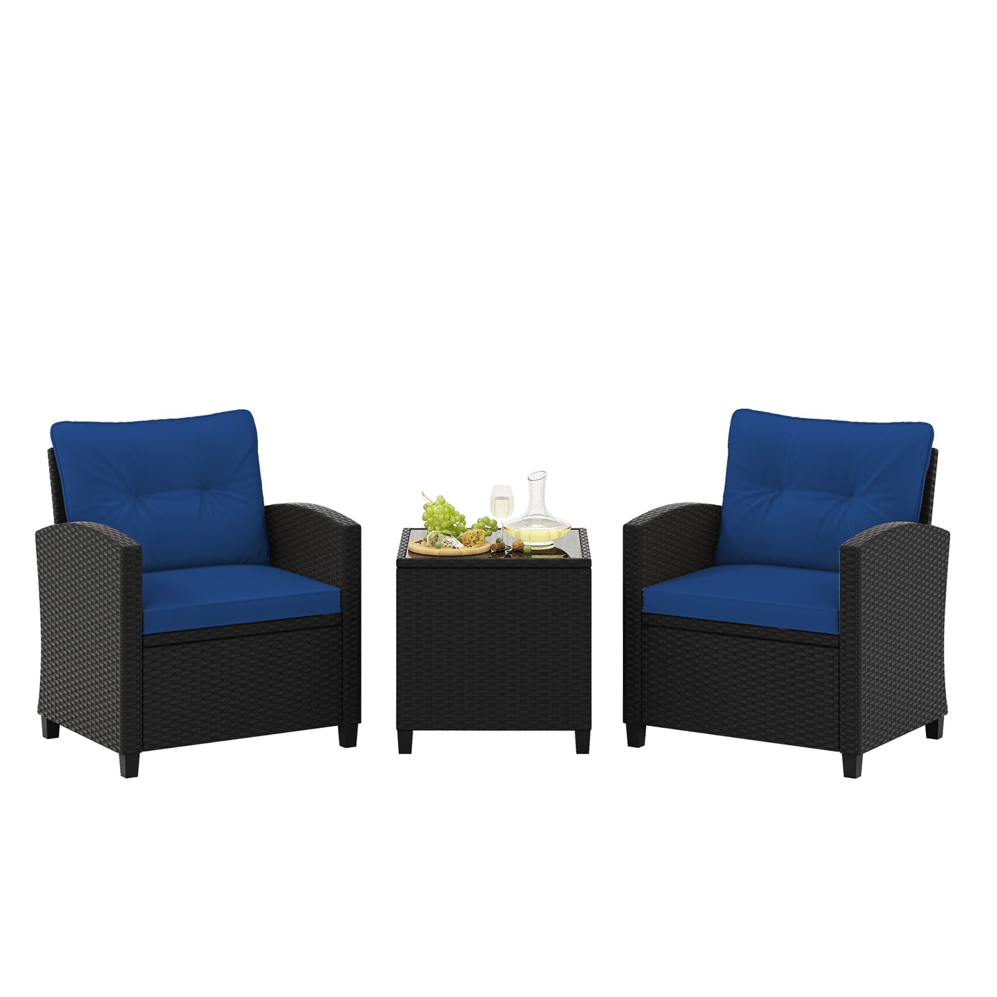 3 Piece Patio Furniture Set, Tempered Glass Coffee Table, Navy Patio Conversation Sets at Gallery Canada