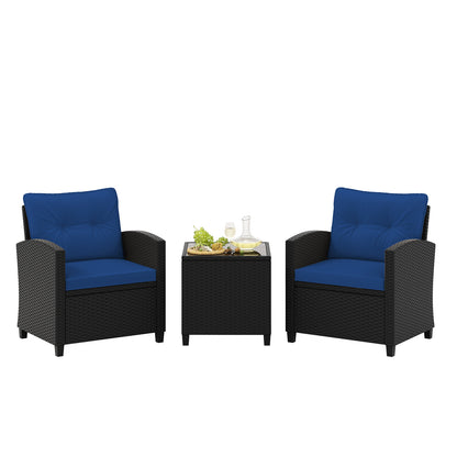3 Piece Patio Furniture Set, Tempered Glass Coffee Table, Navy Patio Conversation Sets at Gallery Canada