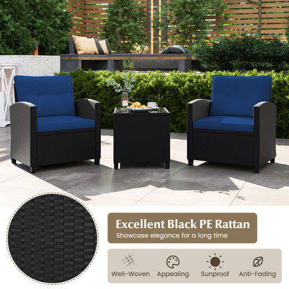 3 Piece Patio Furniture Set, Tempered Glass Coffee Table, Navy Patio Conversation Sets at Gallery Canada