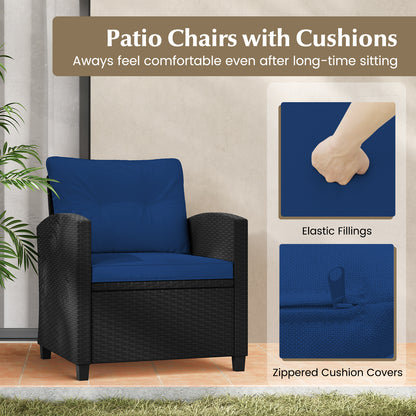 3 Piece Patio Furniture Set, Tempered Glass Coffee Table, Navy Patio Conversation Sets at Gallery Canada