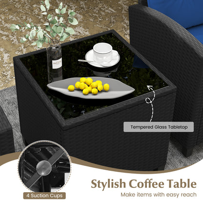3 Piece Patio Furniture Set, Tempered Glass Coffee Table, Navy Patio Conversation Sets at Gallery Canada