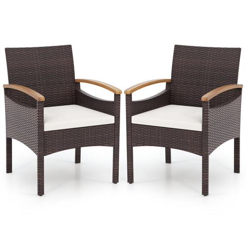 Patio Dining Chairs Set of 2/4 with Acacia Wood Armrest and Heavy Duty Metal Frame-2 Pieces