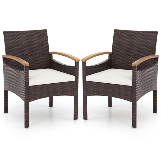 Patio Dining Chairs Set, Acacia Wood Armrest, Heavy Duty Metal Frame, 2 Pieces