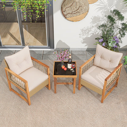 3 Pieces Patio Furniture Set with Acacia Wood Frame Cushions, Brown Patio Conversation Sets at Gallery Canada