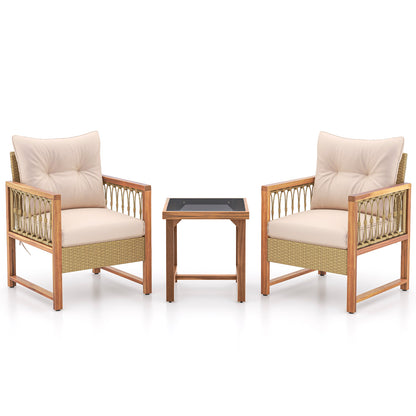 3 Pieces Patio Furniture Set with Acacia Wood Frame Cushions, Brown Patio Conversation Sets at Gallery Canada