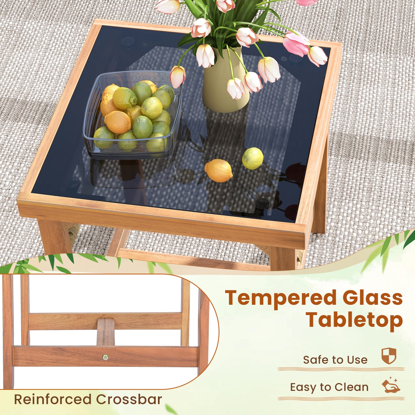 3 Pieces Patio Furniture Set with Acacia Wood Frame Cushions, Brown Patio Conversation Sets at Gallery Canada